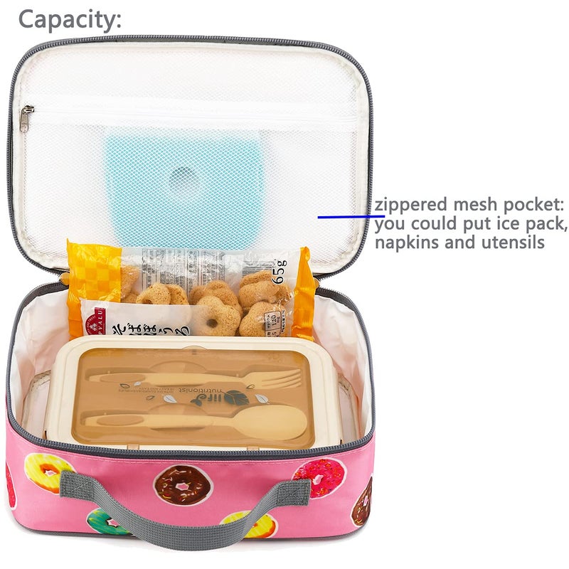 FlowFly Kids Lunch box Insulated Soft Bag Mini Cooler Back to School Thermal Meal Tote Kit for Girls, Boys, Doughnut - Image 4
